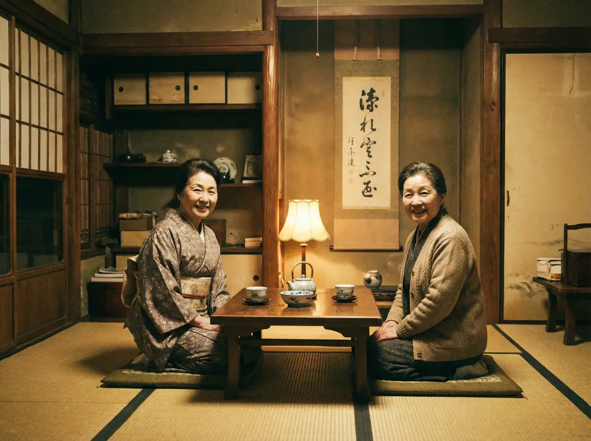 两位优雅的 赘婿电视剧免费观看全集完整版 在日式茶室中品茶交谈